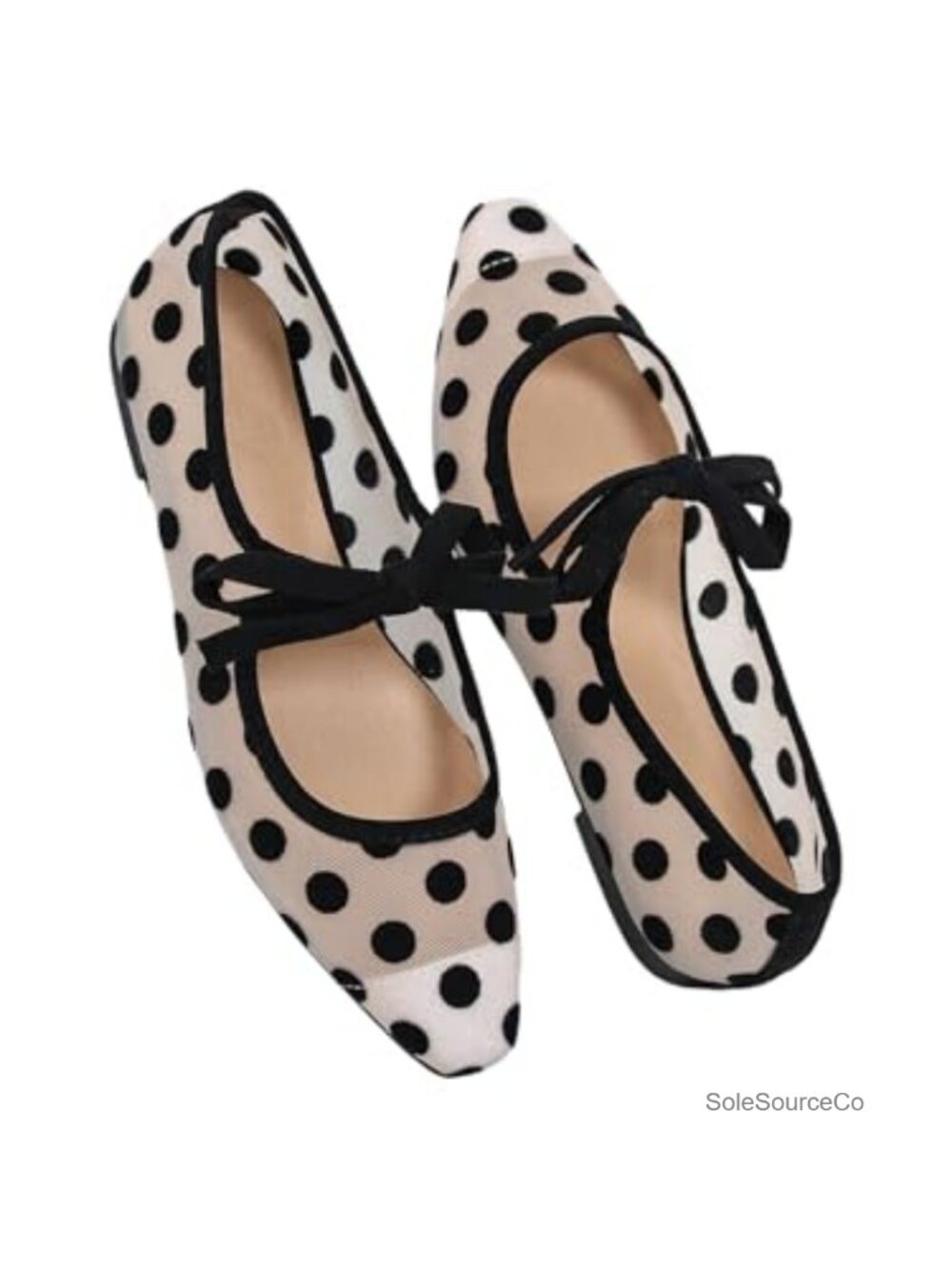 Women's Mesh Ballet Flats Polka Dots Bow Slip On Ballerina Shoes